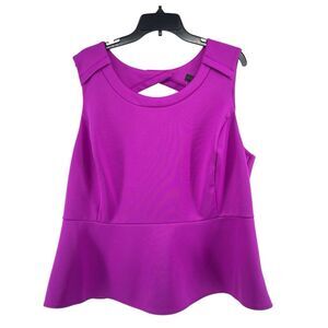 Worthington Women’s Fuchsia Dressy Sleeveless Scuba Knit Peplum Top 2X
